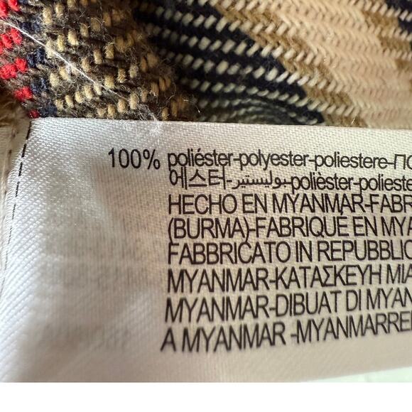 ZARA Cropped Oversized Plaid Shacket Jacket Button Down Pockets XS Red White - Picture 10 of 15